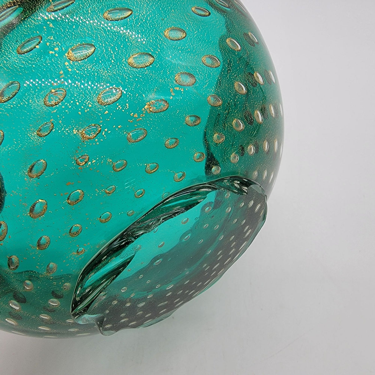 1950s Green Murano Glass Bullicante Ashtray Bowl