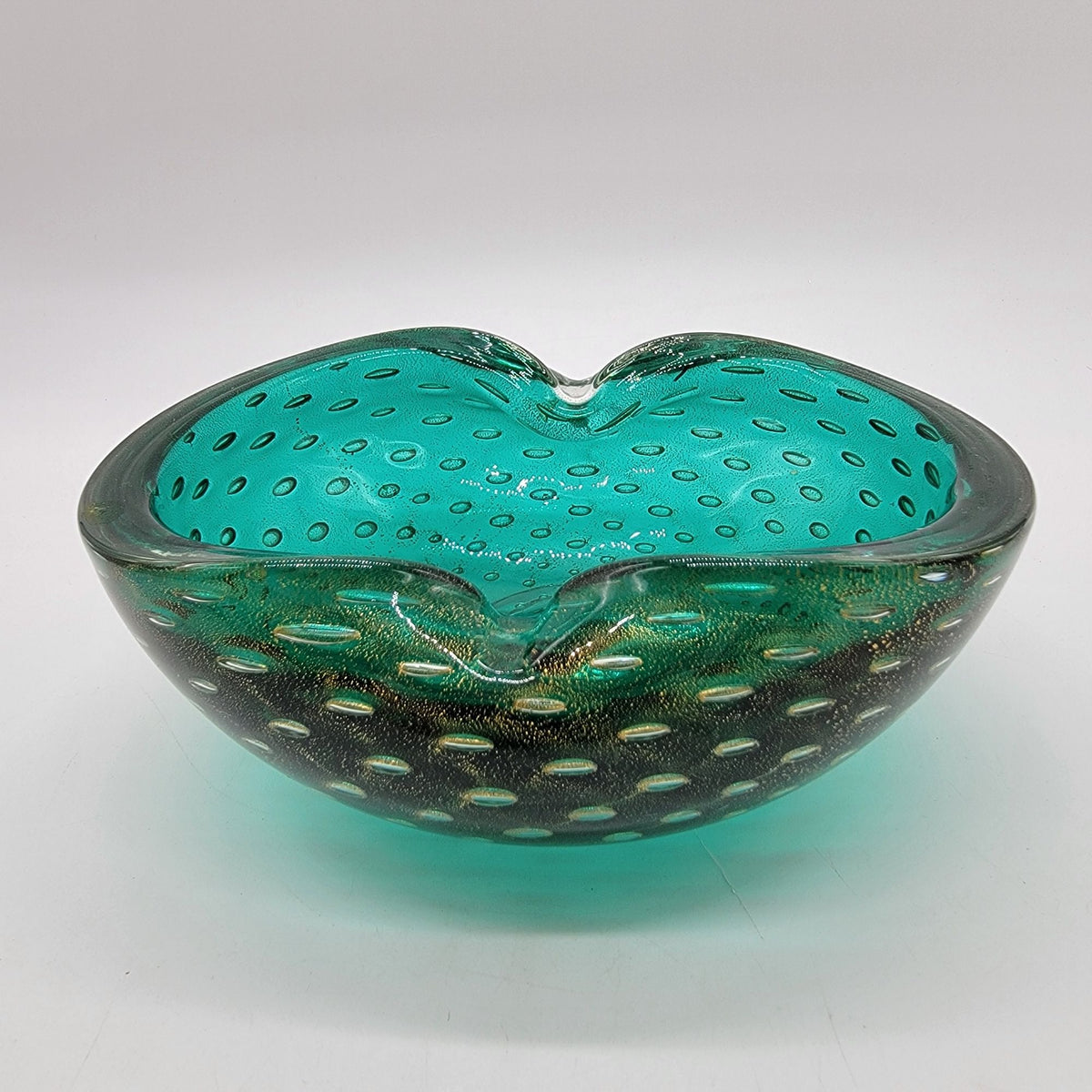 1950s Green Murano Glass Bullicante Ashtray Bowl