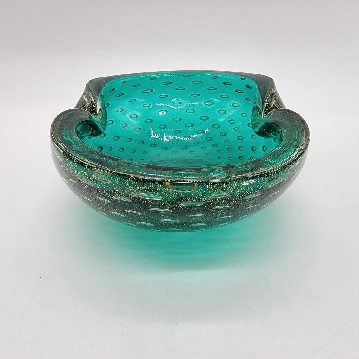 1950s Green Murano Glass Bullicante Ashtray Bowl