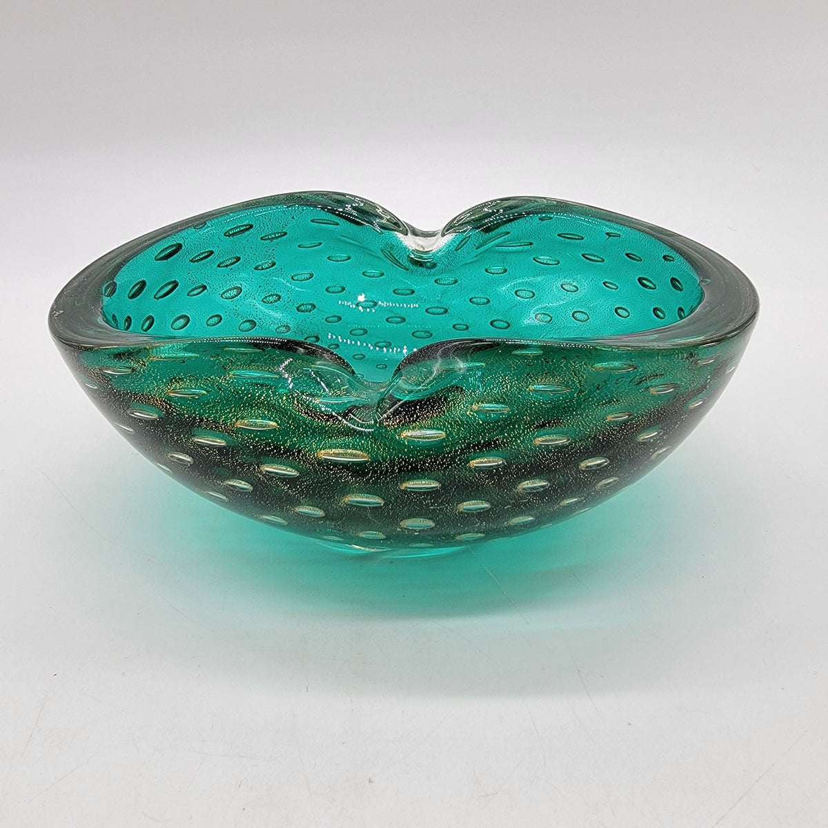 1950s Green Murano Glass Bullicante Ashtray Bowl