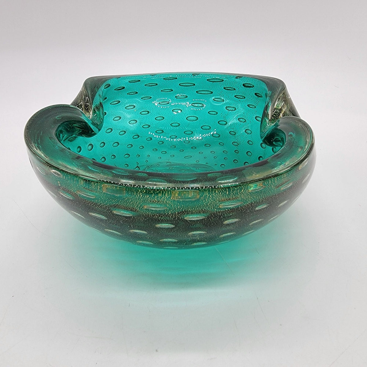 1950s Green Murano Glass Bullicante Ashtray Bowl