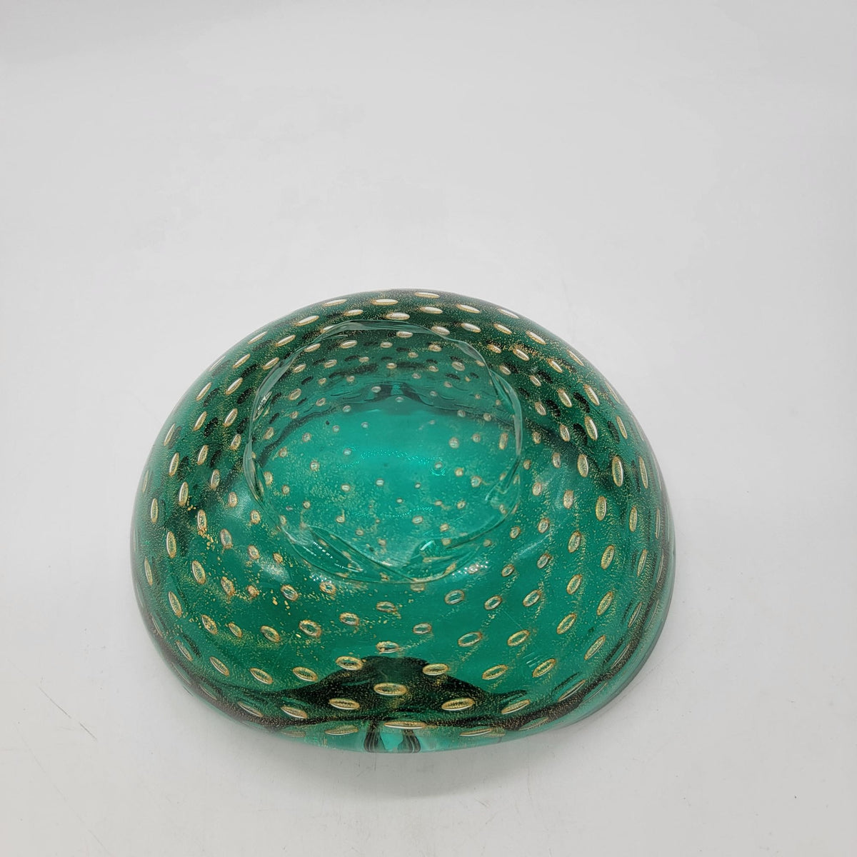 1950s Green Murano Glass Bullicante Ashtray Bowl