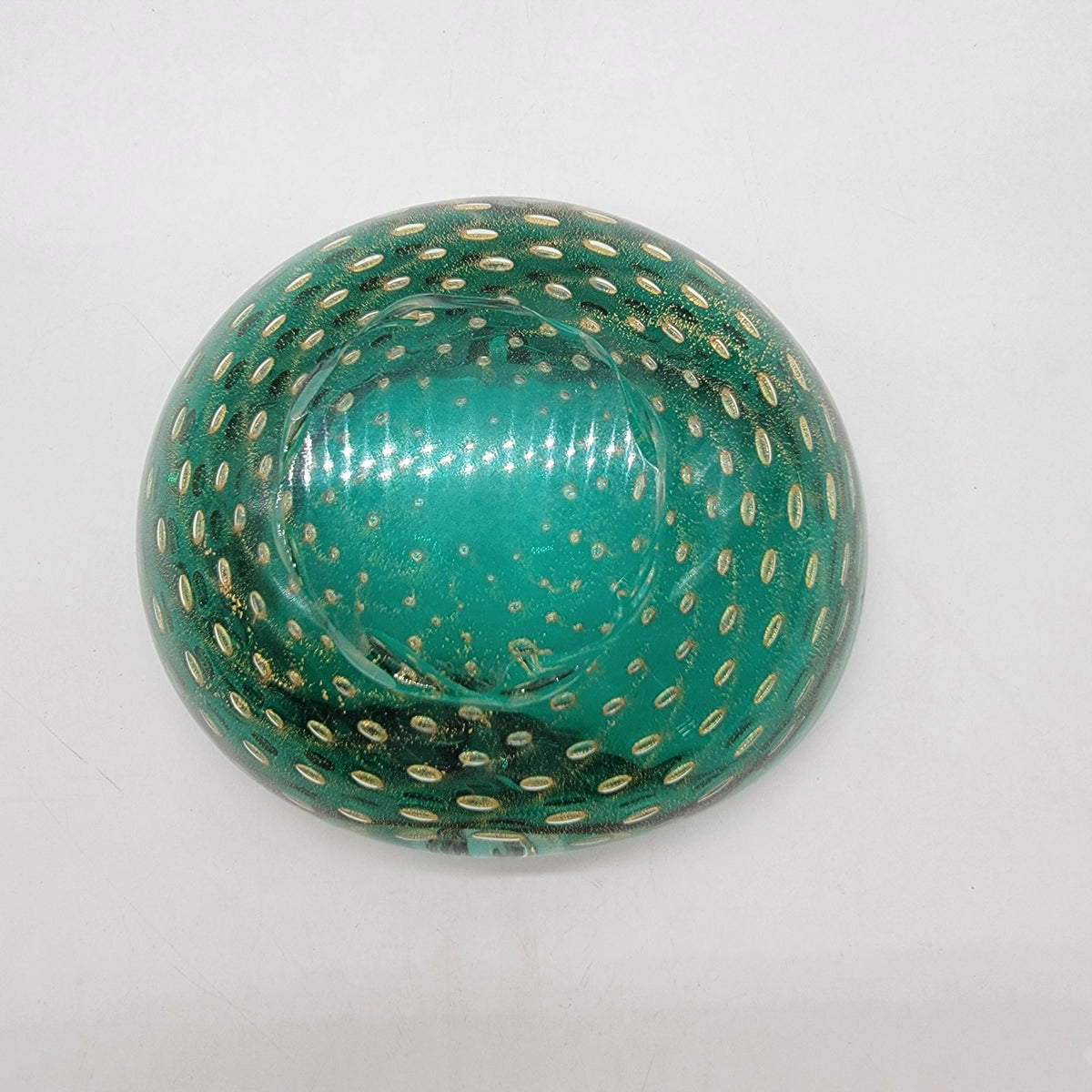 1950s Green Murano Glass Bullicante Ashtray Bowl