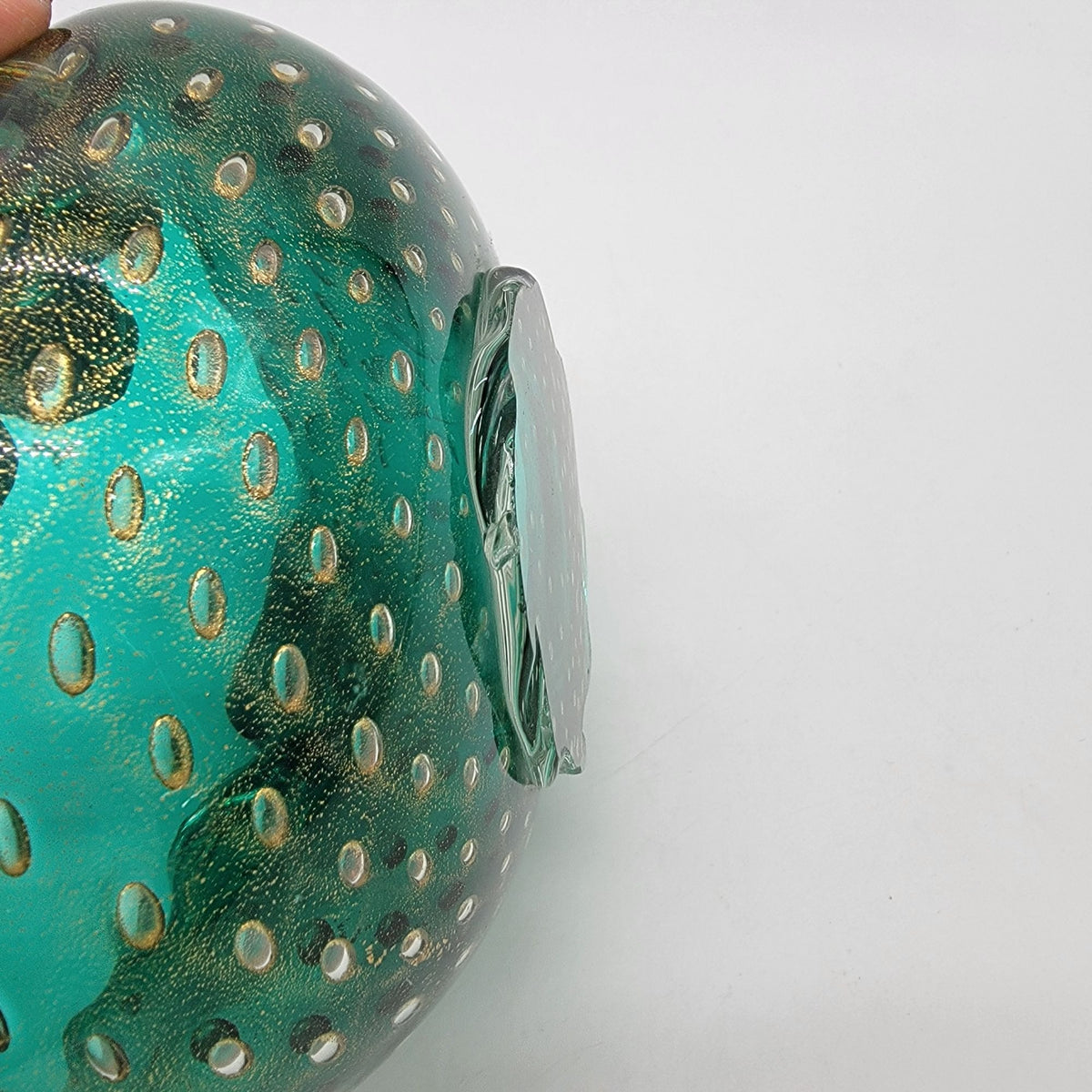 1950s Green Murano Glass Bullicante Ashtray Bowl