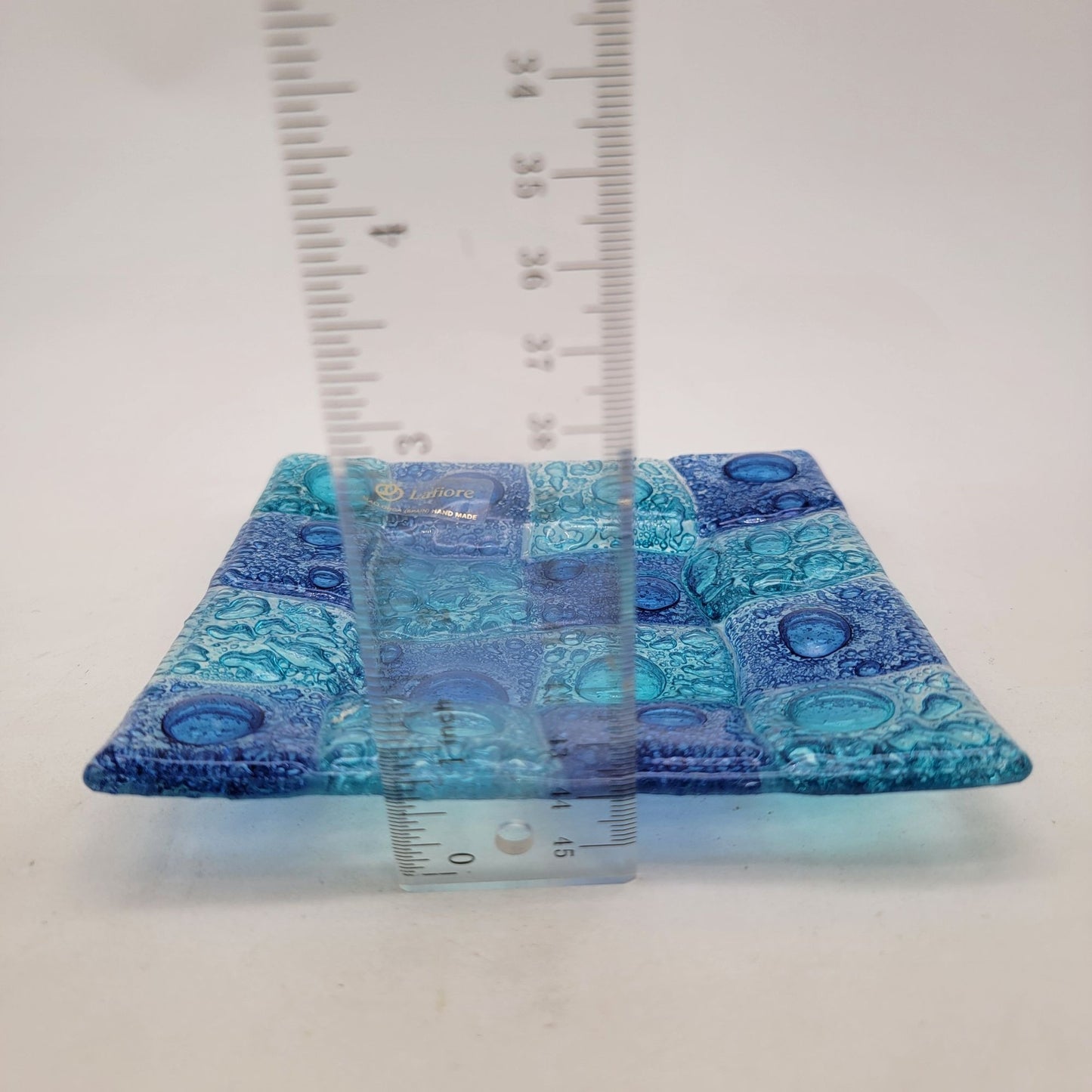 Lafiore Fused Art Glass Blue Square Dish Sculpture Handmade In Spain