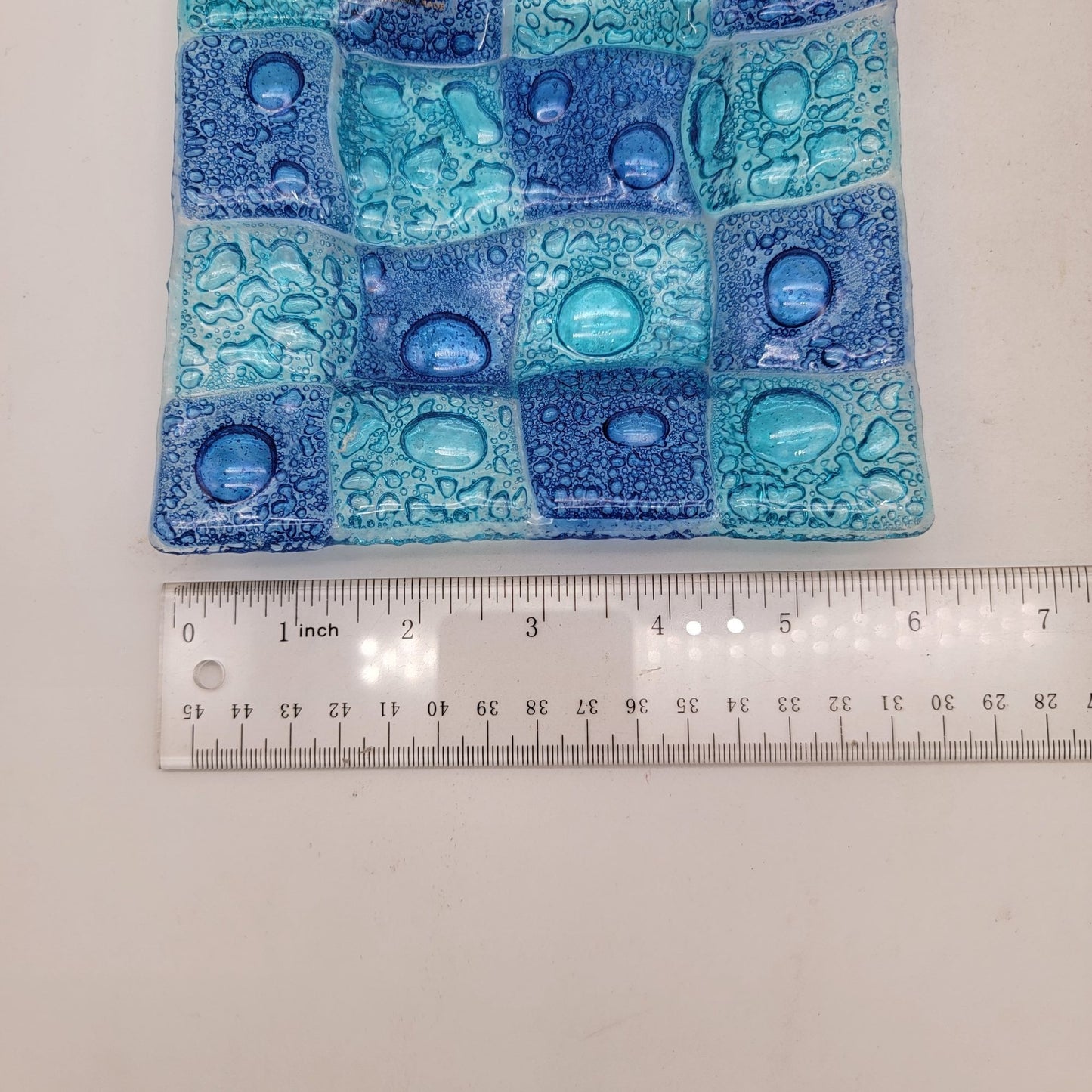 Lafiore Fused Art Glass Blue Square Dish Sculpture Handmade In Spain