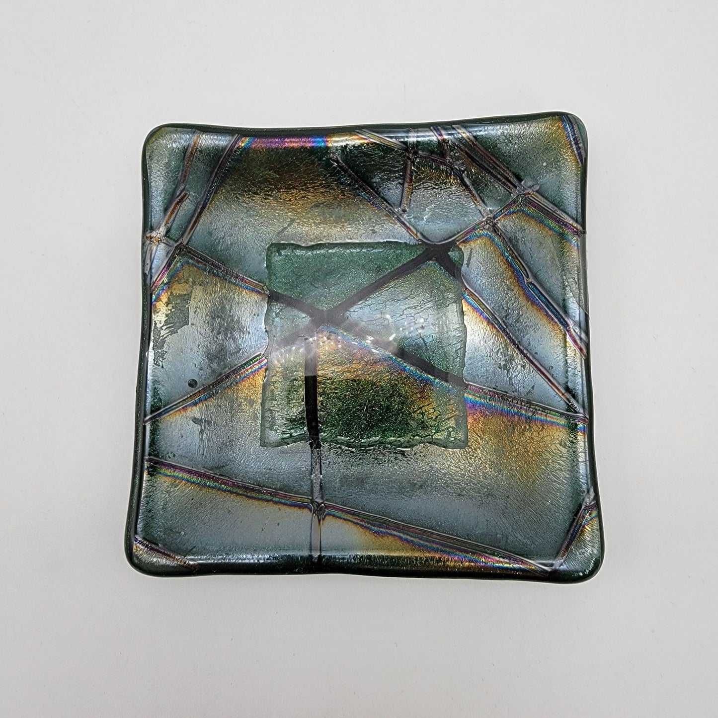 Glass Workshop Dichroic Fused Studio Art Glass Square Dish