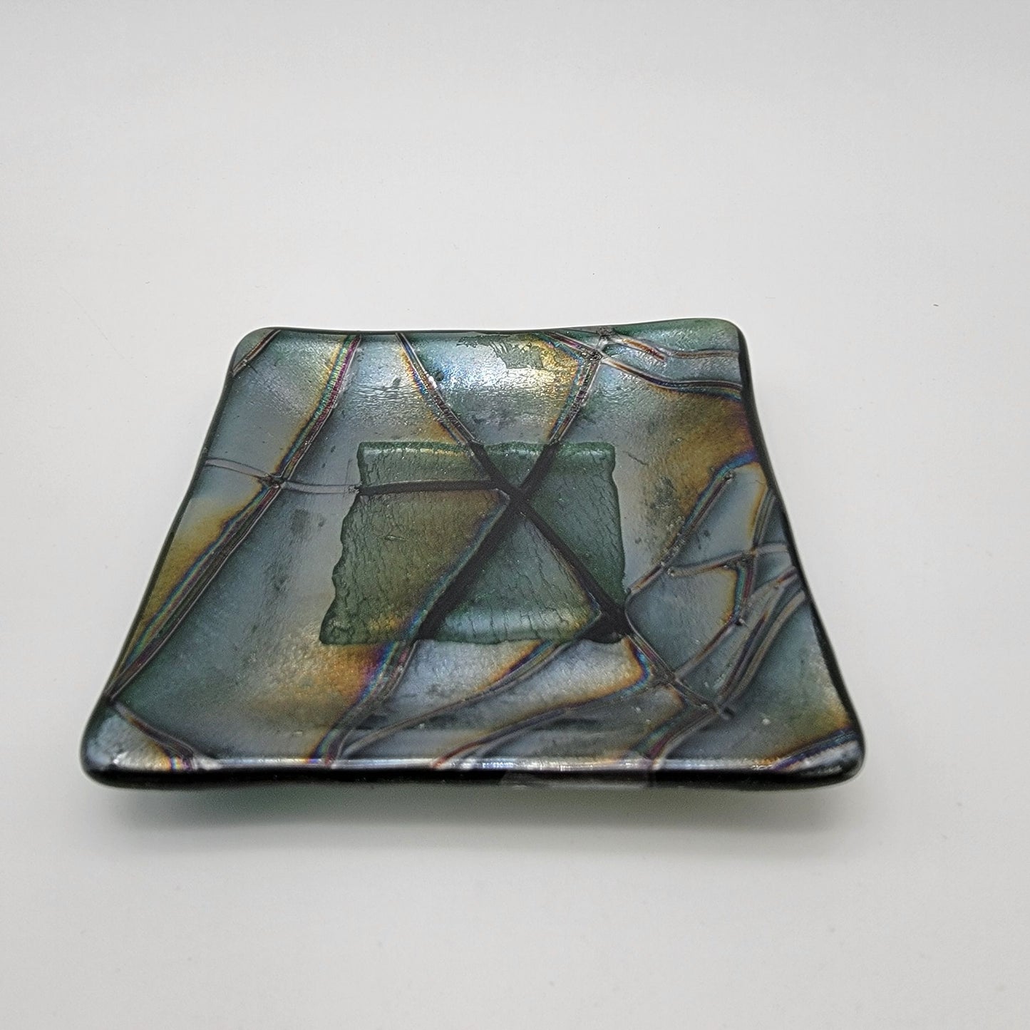 Glass Workshop Dichroic Fused Studio Art Glass Square Dish