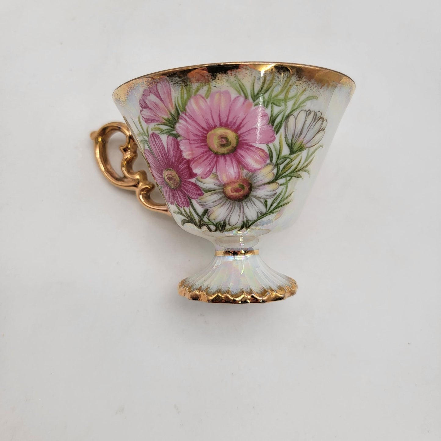 Vintage Norleans September Aster Teacup and Saucer Lusterware Porcelain