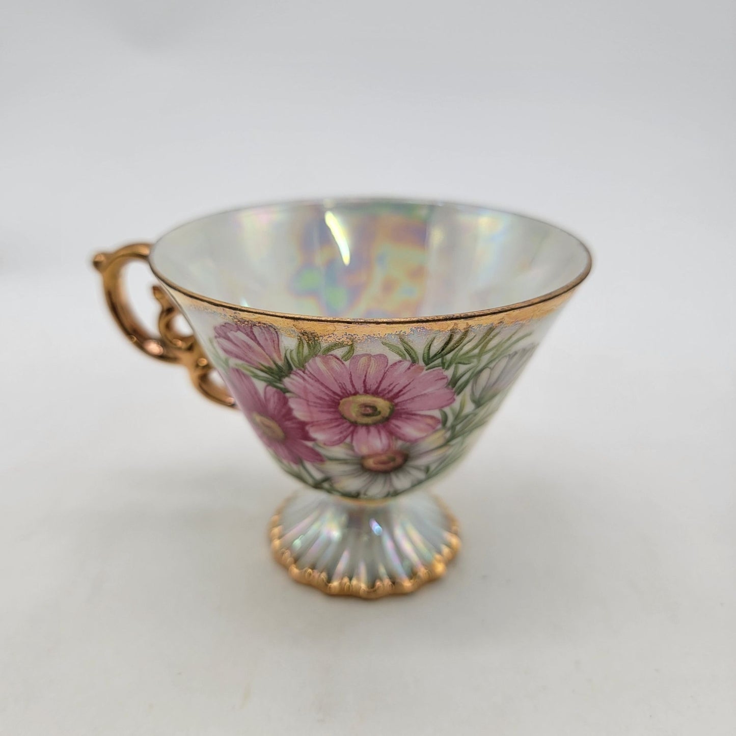 Vintage Norleans September Aster Teacup and Saucer Lusterware Porcelain