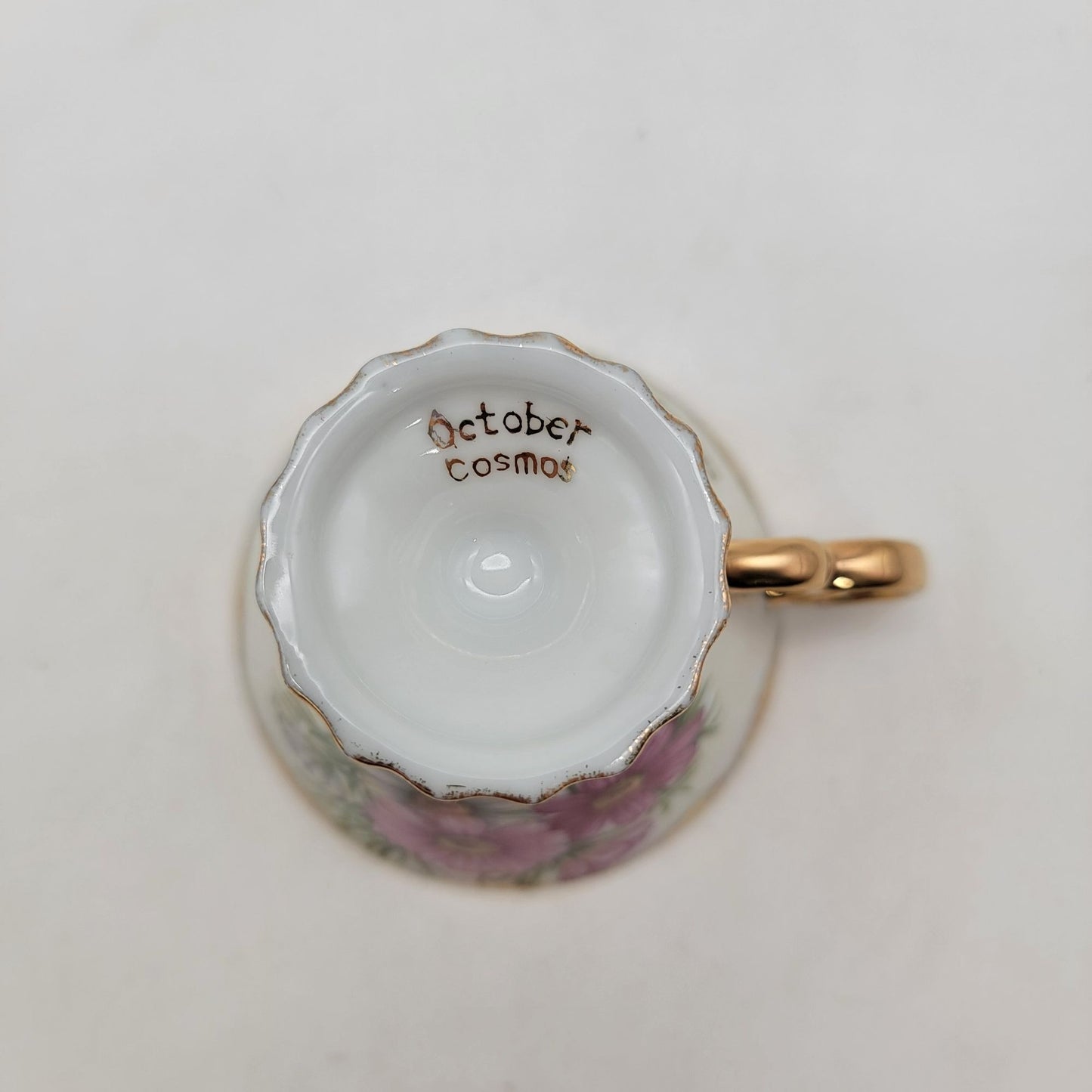 Vintage Norleans September Aster Teacup and Saucer Lusterware Porcelain