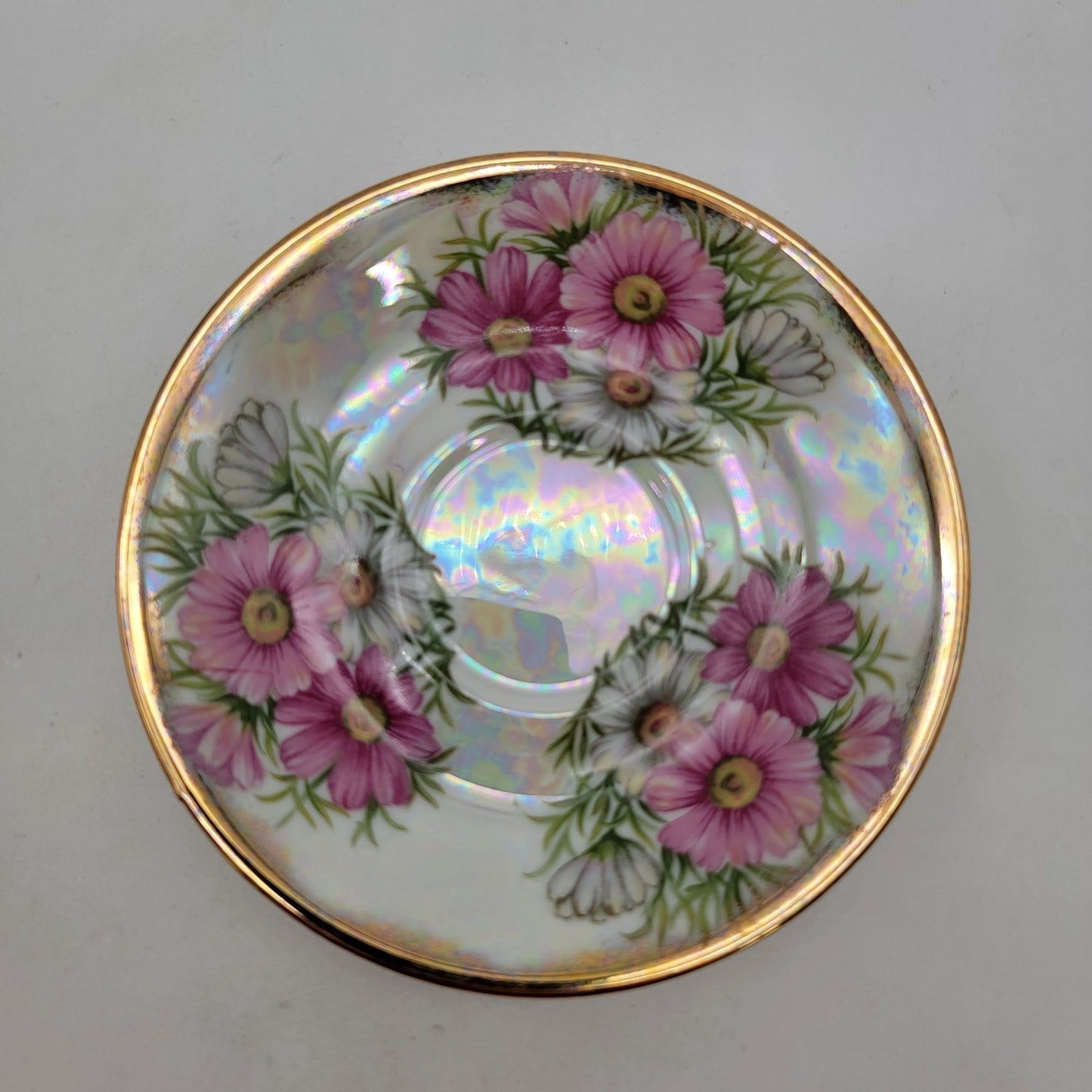 Vintage Norleans September Aster Teacup and Saucer Lusterware Porcelain