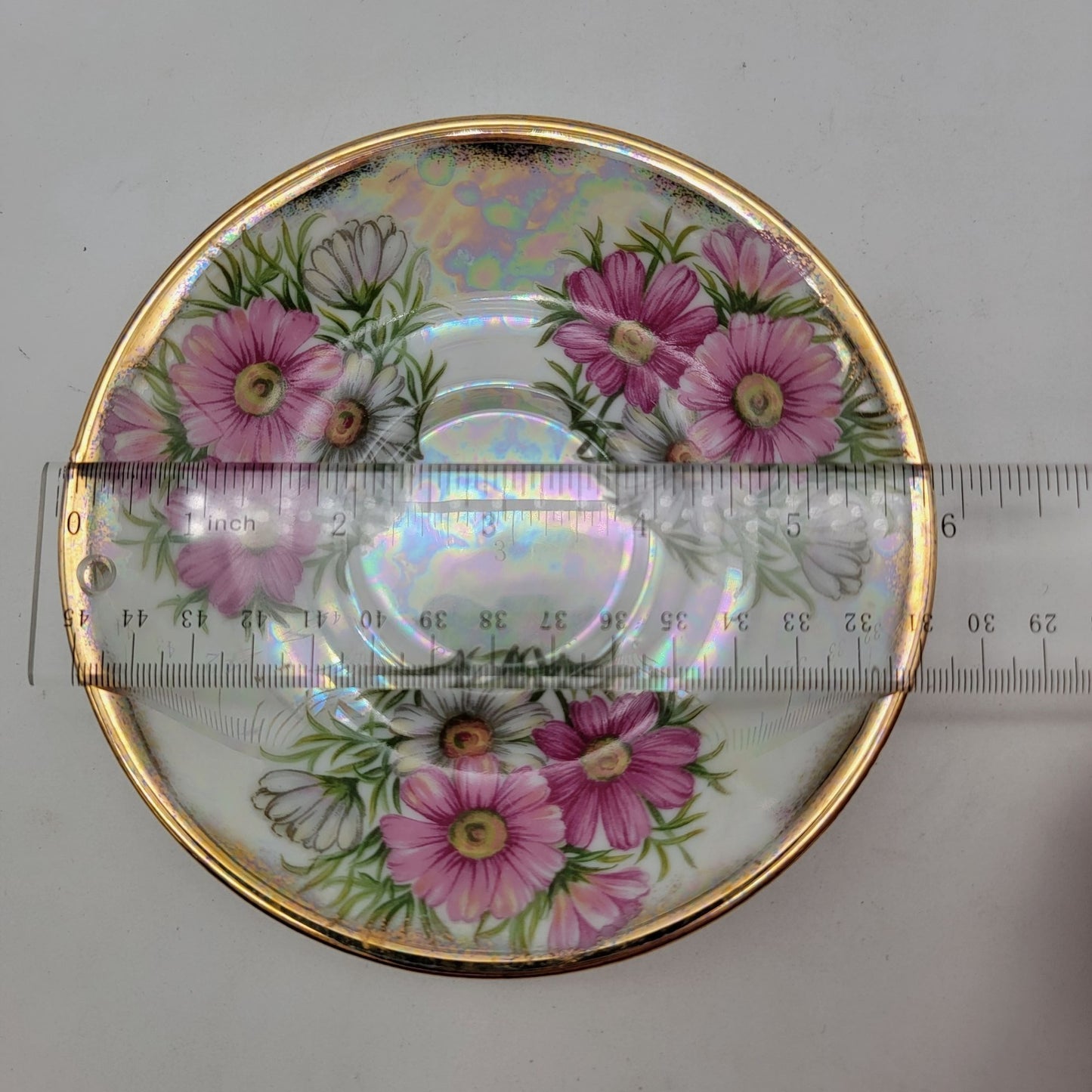 Vintage Norleans September Aster Teacup and Saucer Lusterware Porcelain