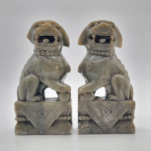 Chinese Carved Jade Foo Dog Statues Pair - As Found