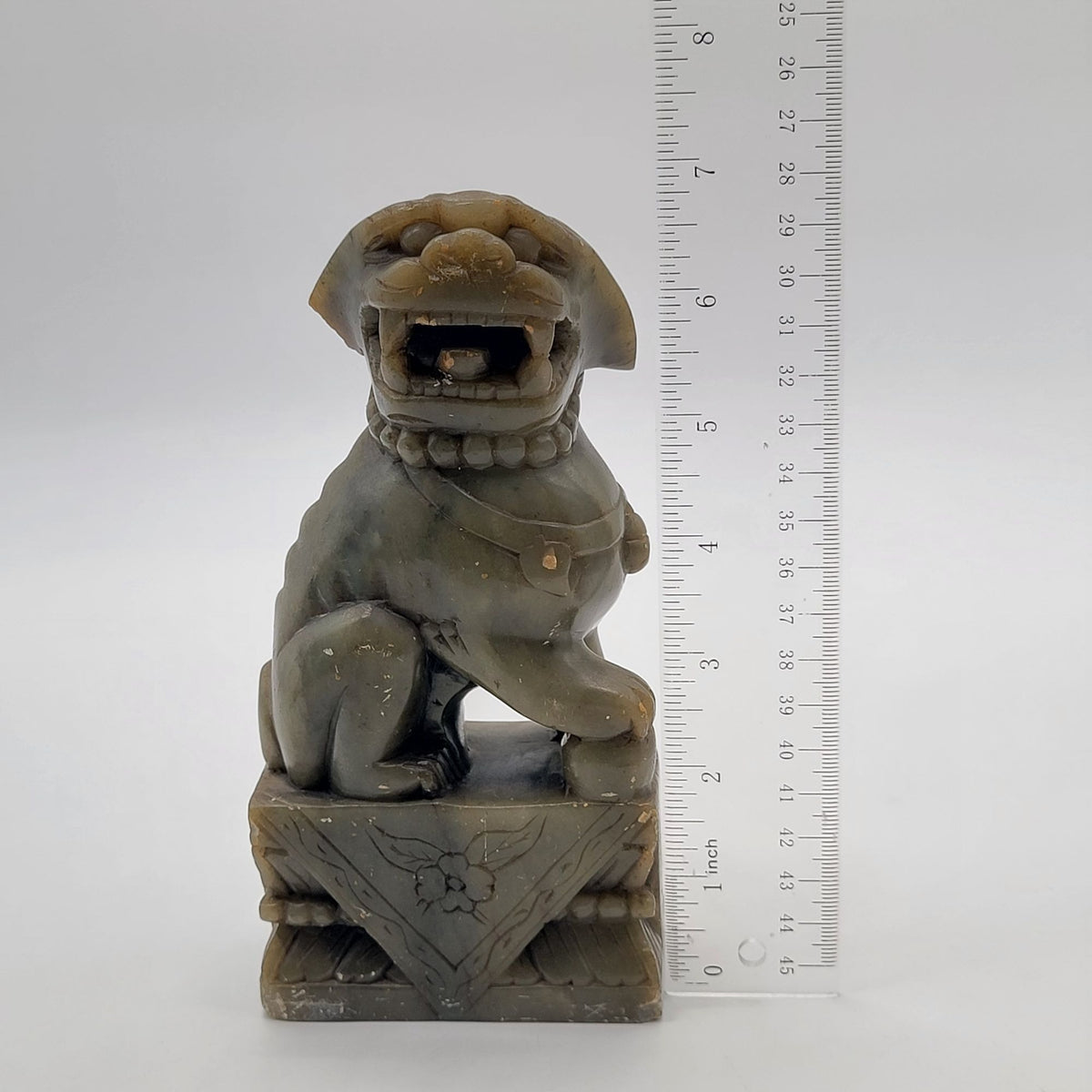 Chinese Carved Jade Foo Dog Statues Pair - As Found