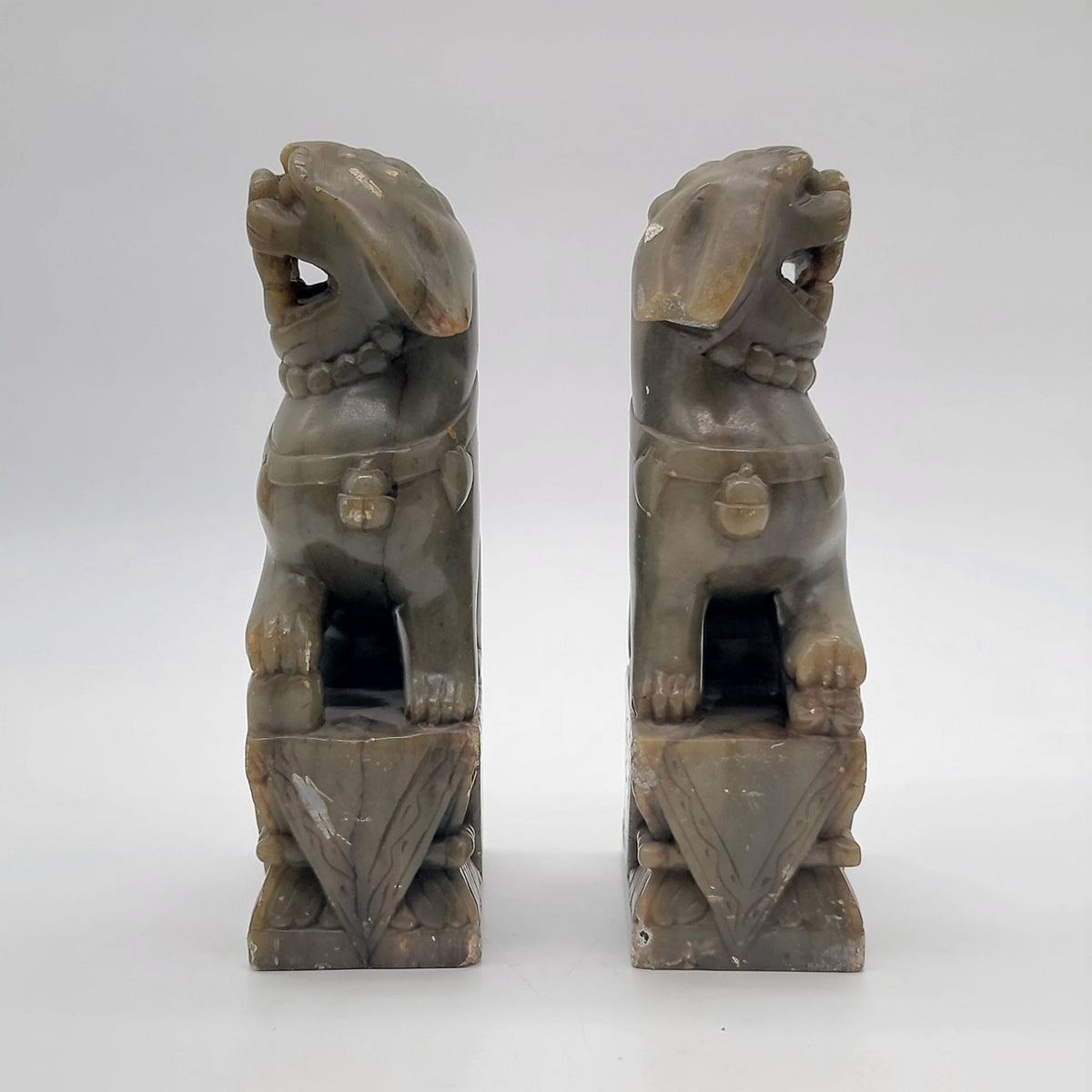 Chinese Carved Jade Foo Dog Statues Pair - As Found