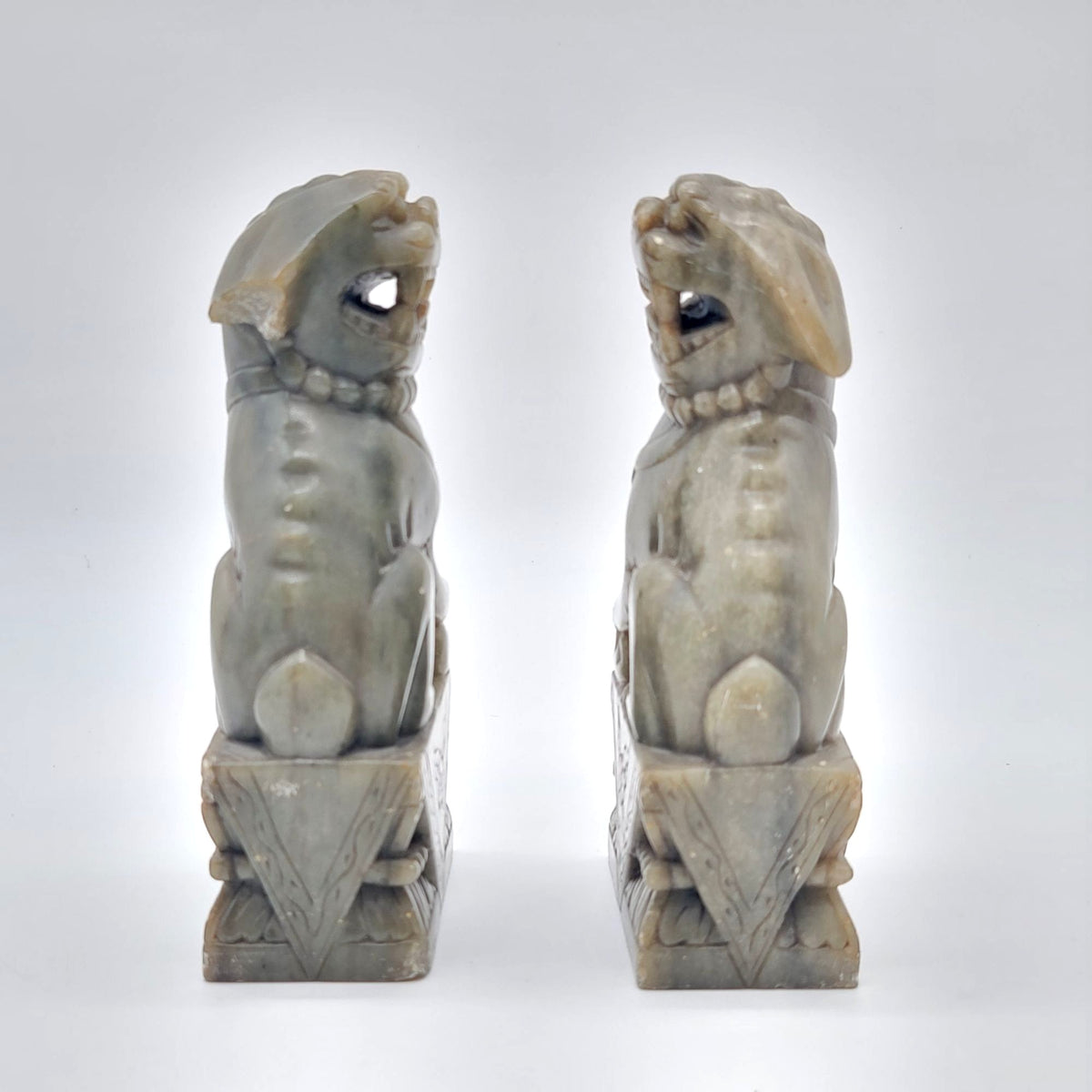 Chinese Carved Jade Foo Dog Statues Pair - As Found