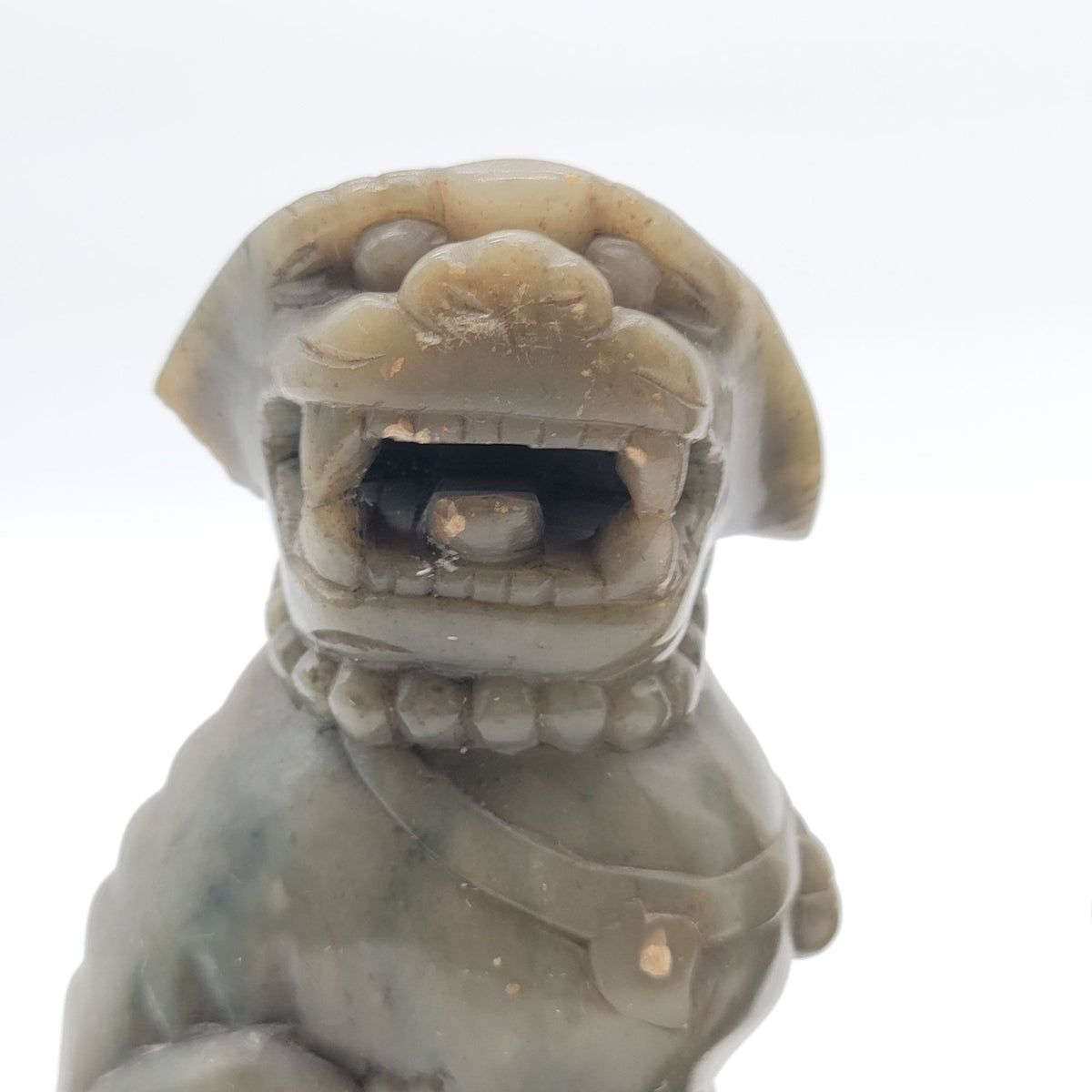 Chinese Carved Jade Foo Dog Statues Pair - As Found