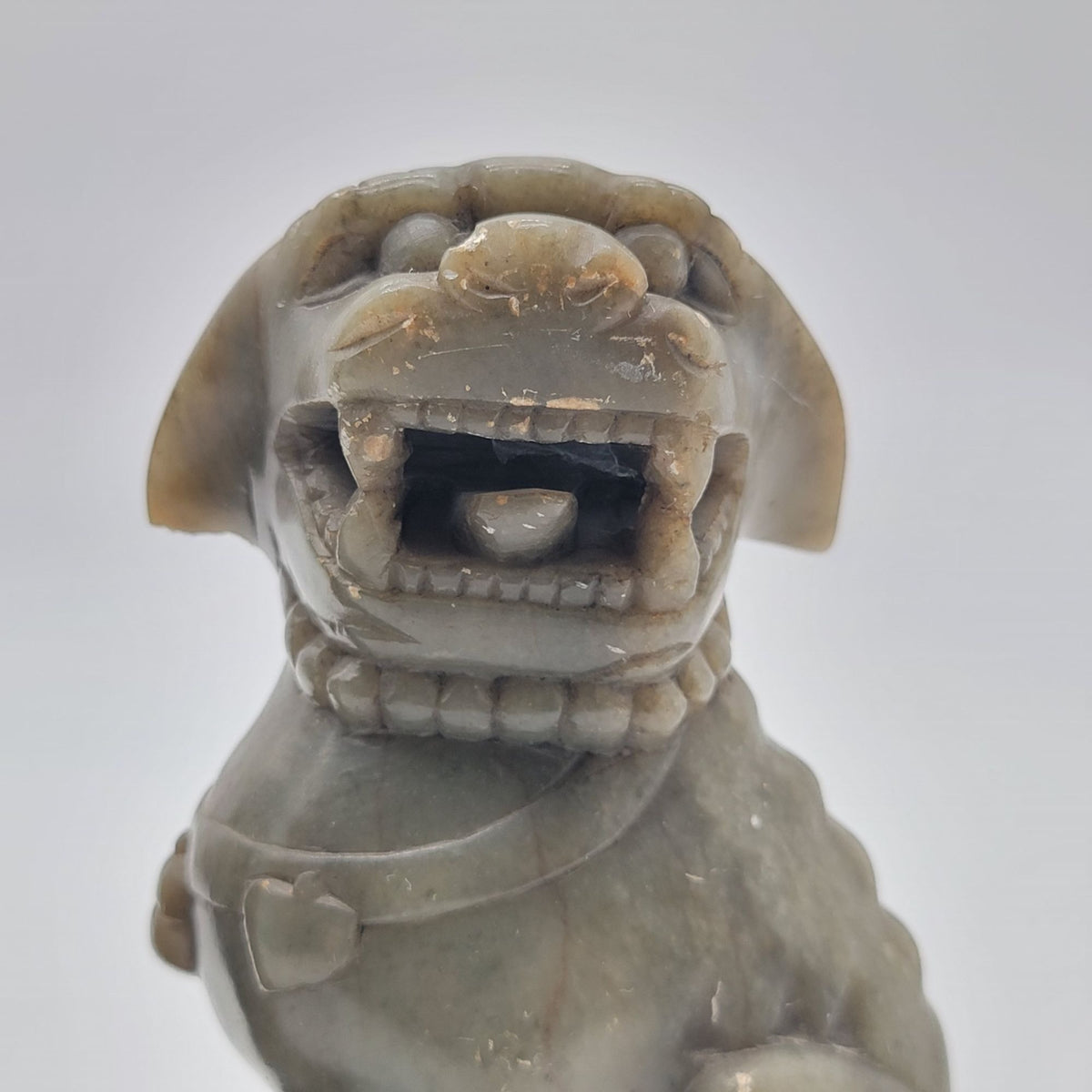 Chinese Carved Jade Foo Dog Statues Pair - As Found