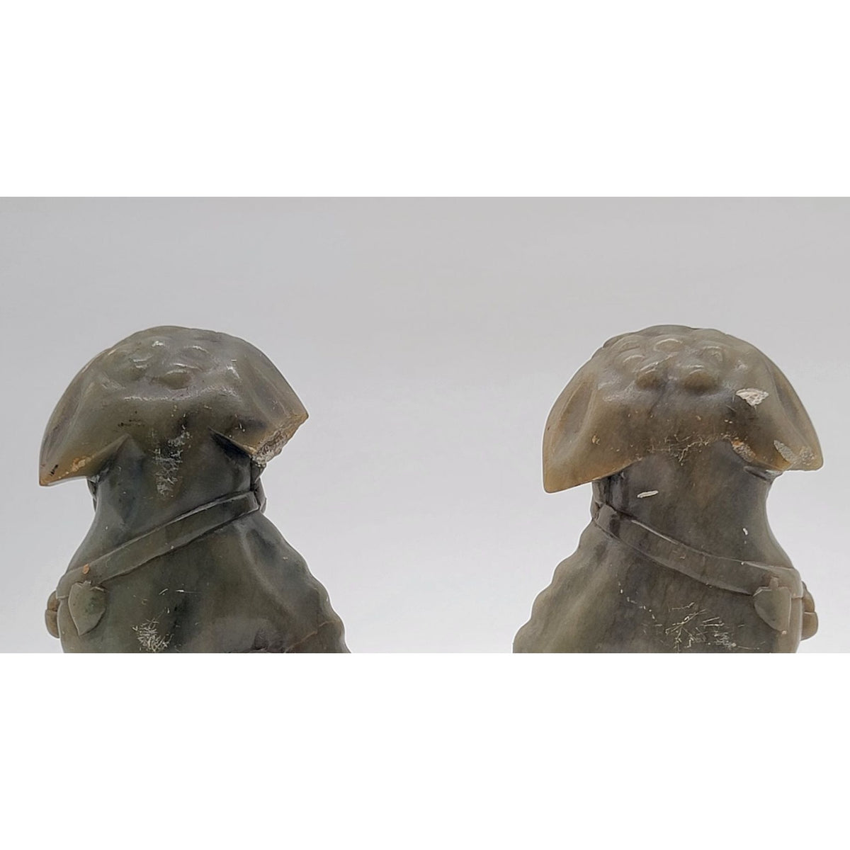 Chinese Carved Jade Foo Dog Statues Pair - As Found