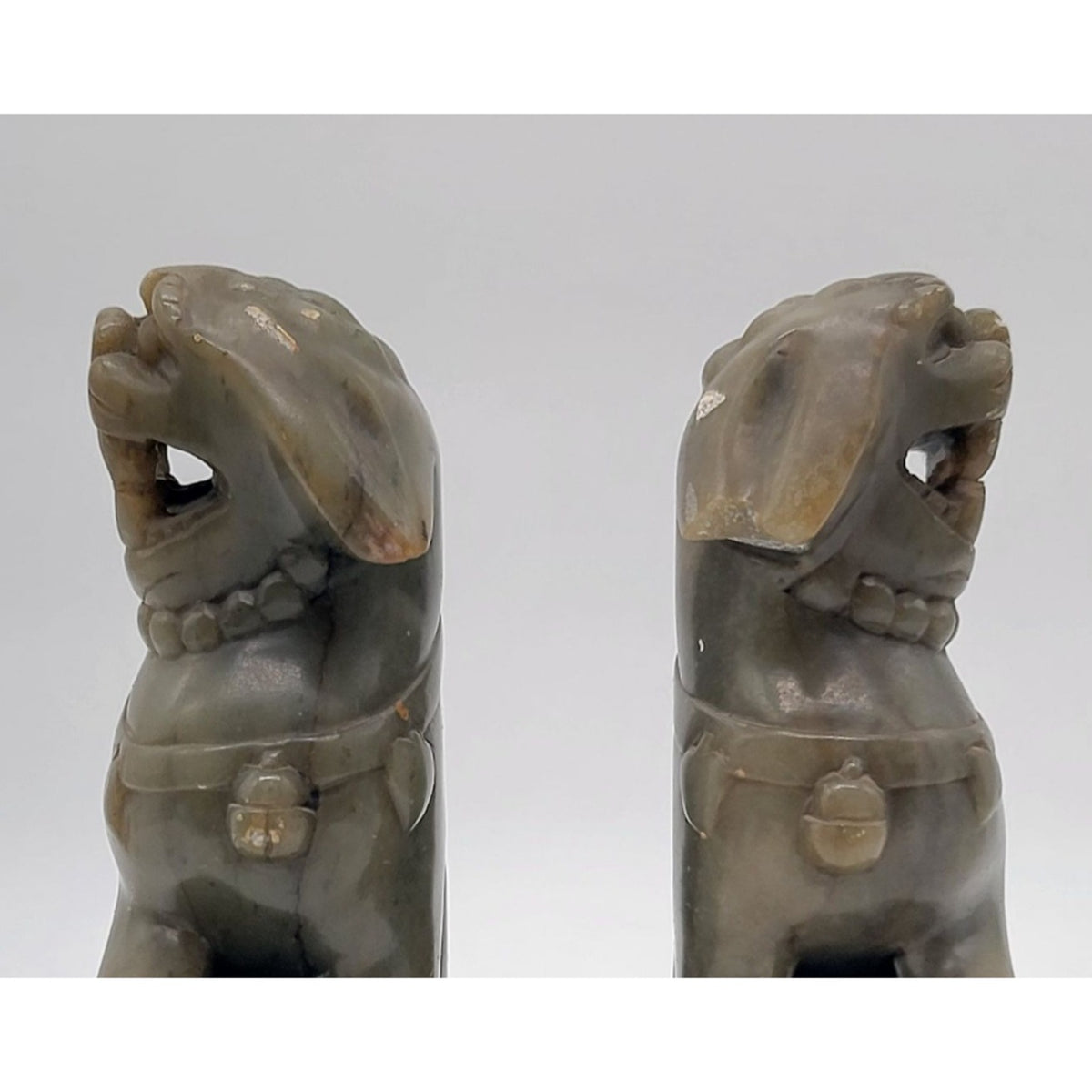 Chinese Carved Jade Foo Dog Statues Pair - As Found