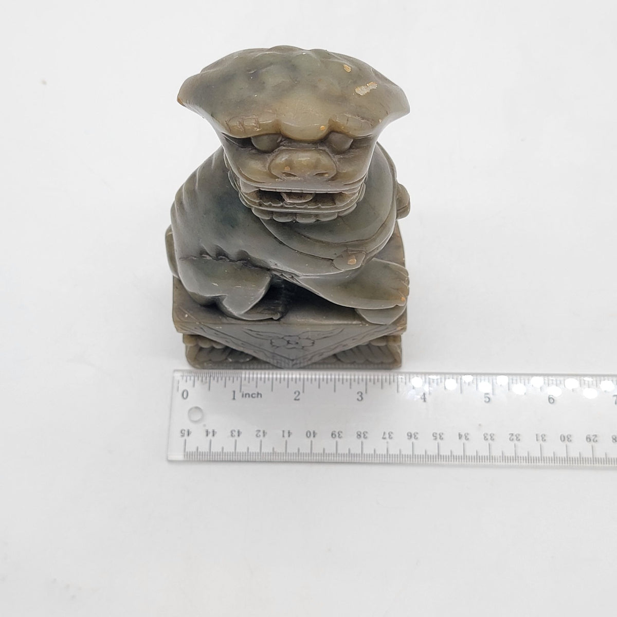 Chinese Carved Jade Foo Dog Statues Pair - As Found
