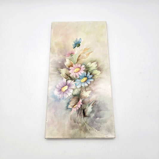 Vintage Handpainted Tile With Pastel Daisies Signed By Bosh