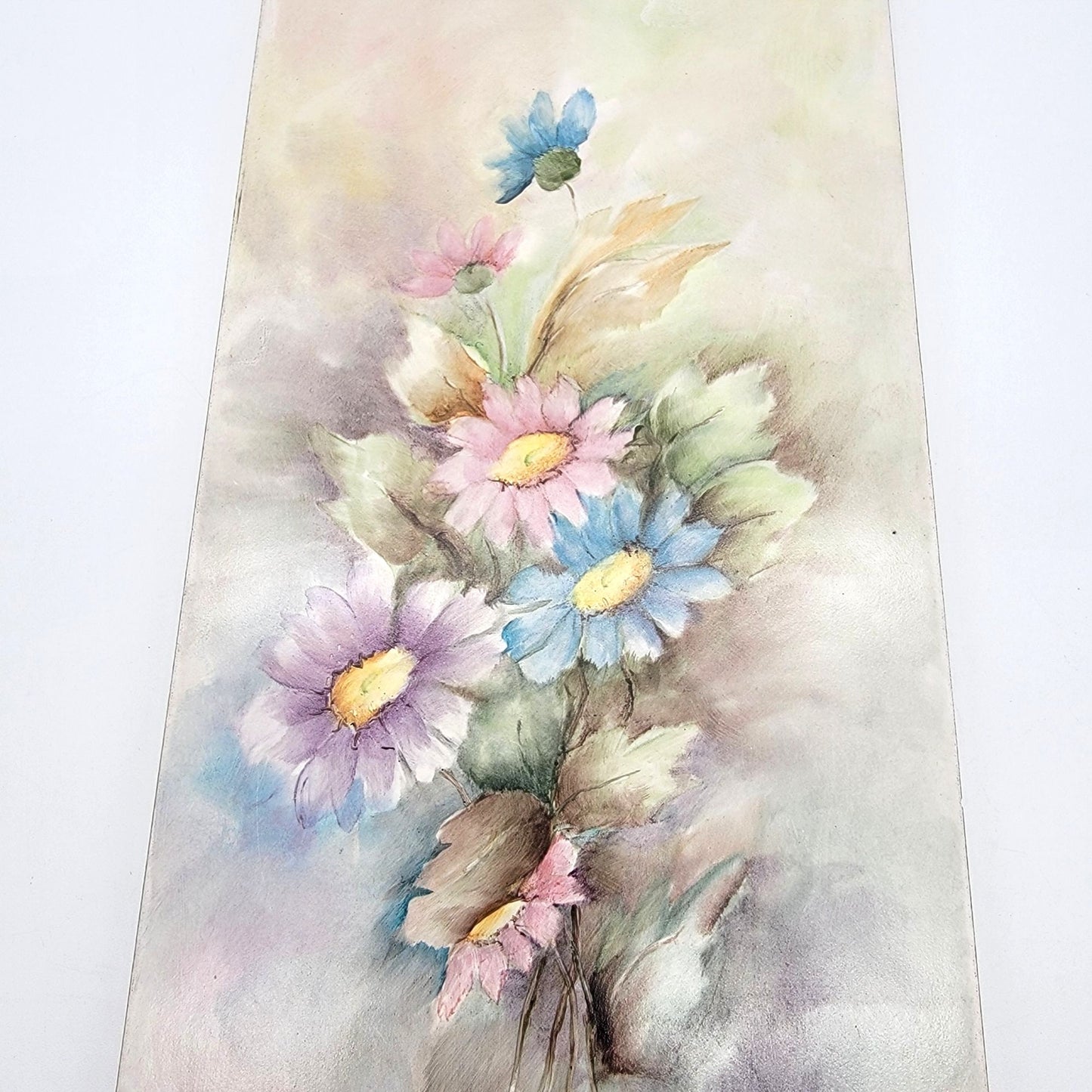 Vintage Handpainted Tile With Pastel Daisies Signed By Bosh