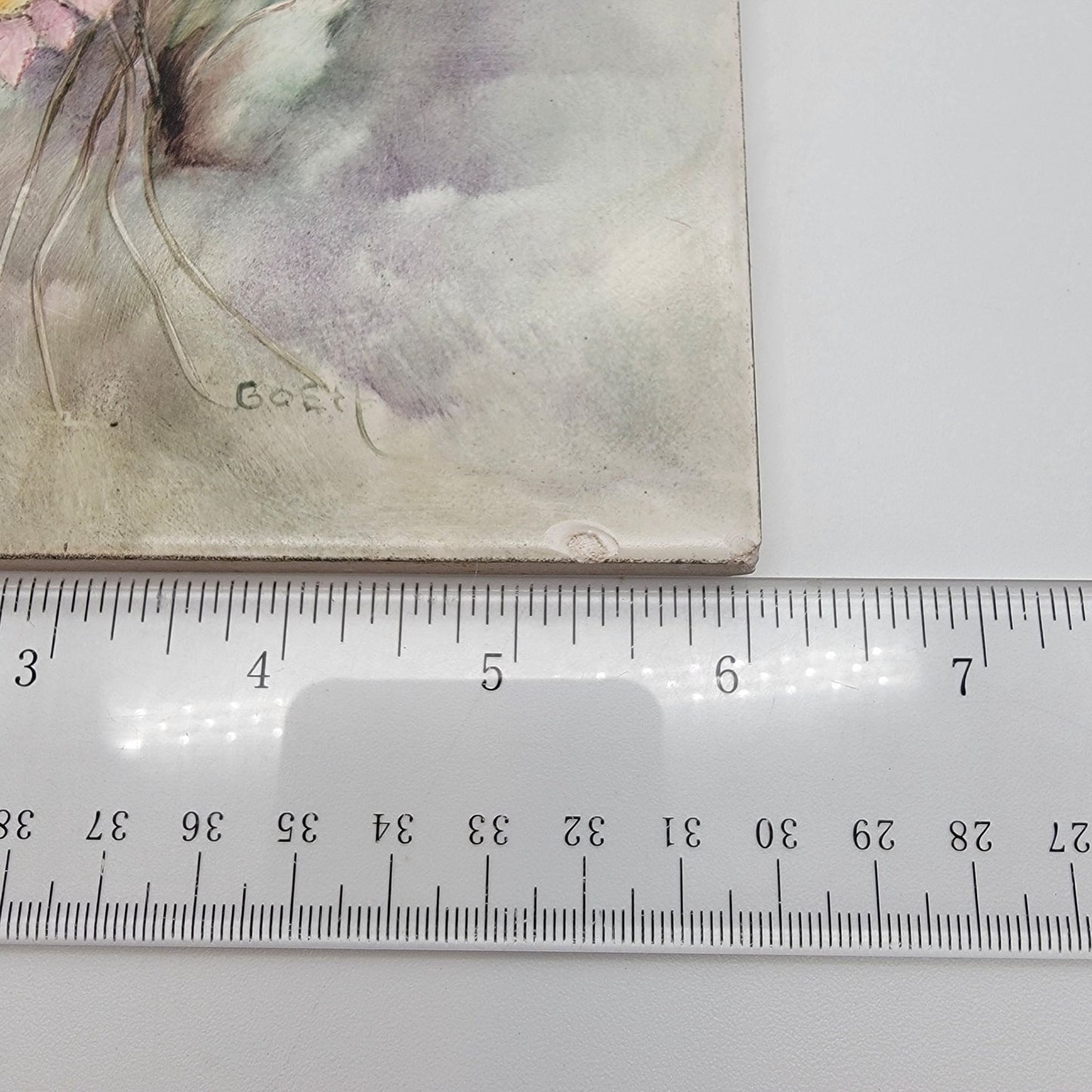 Vintage Handpainted Tile With Pastel Daisies Signed By Bosh