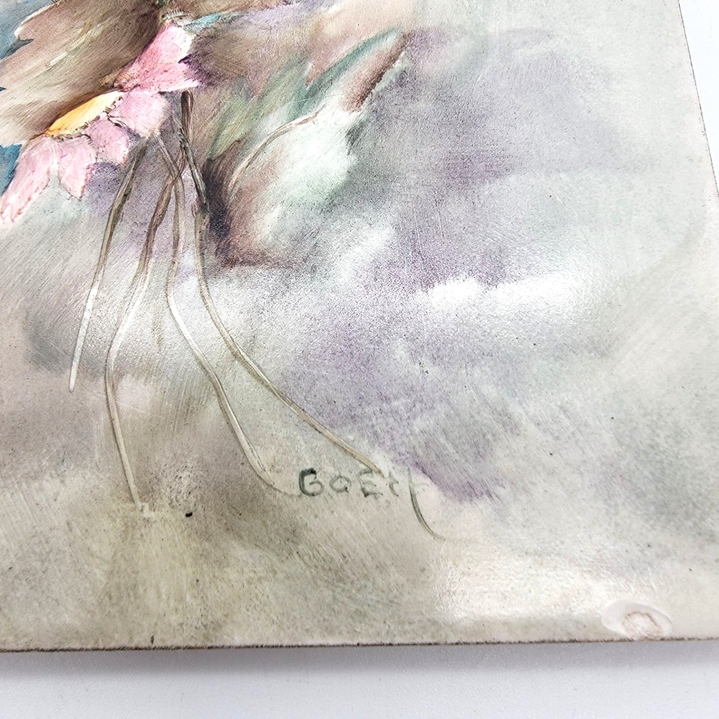 Vintage Handpainted Tile With Pastel Daisies Signed By Bosh