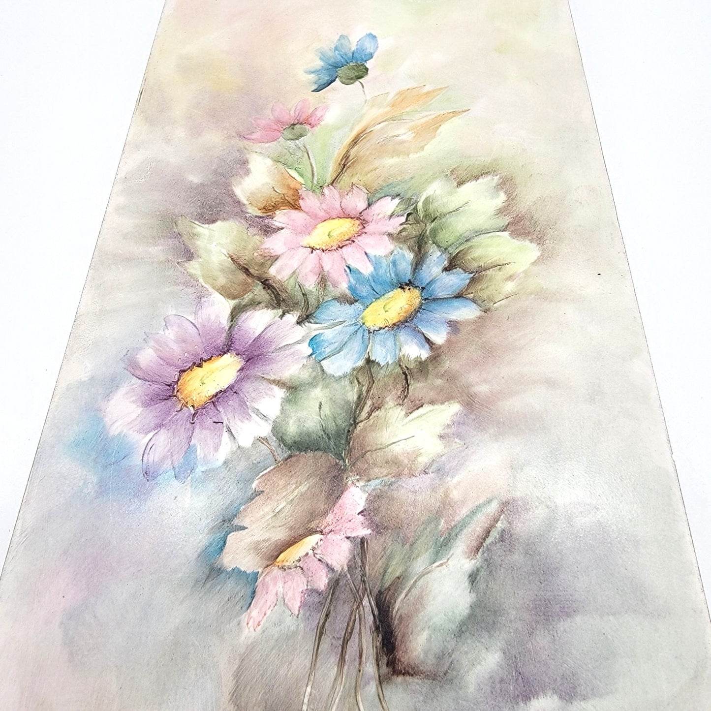 Vintage Handpainted Tile With Pastel Daisies Signed By Bosh