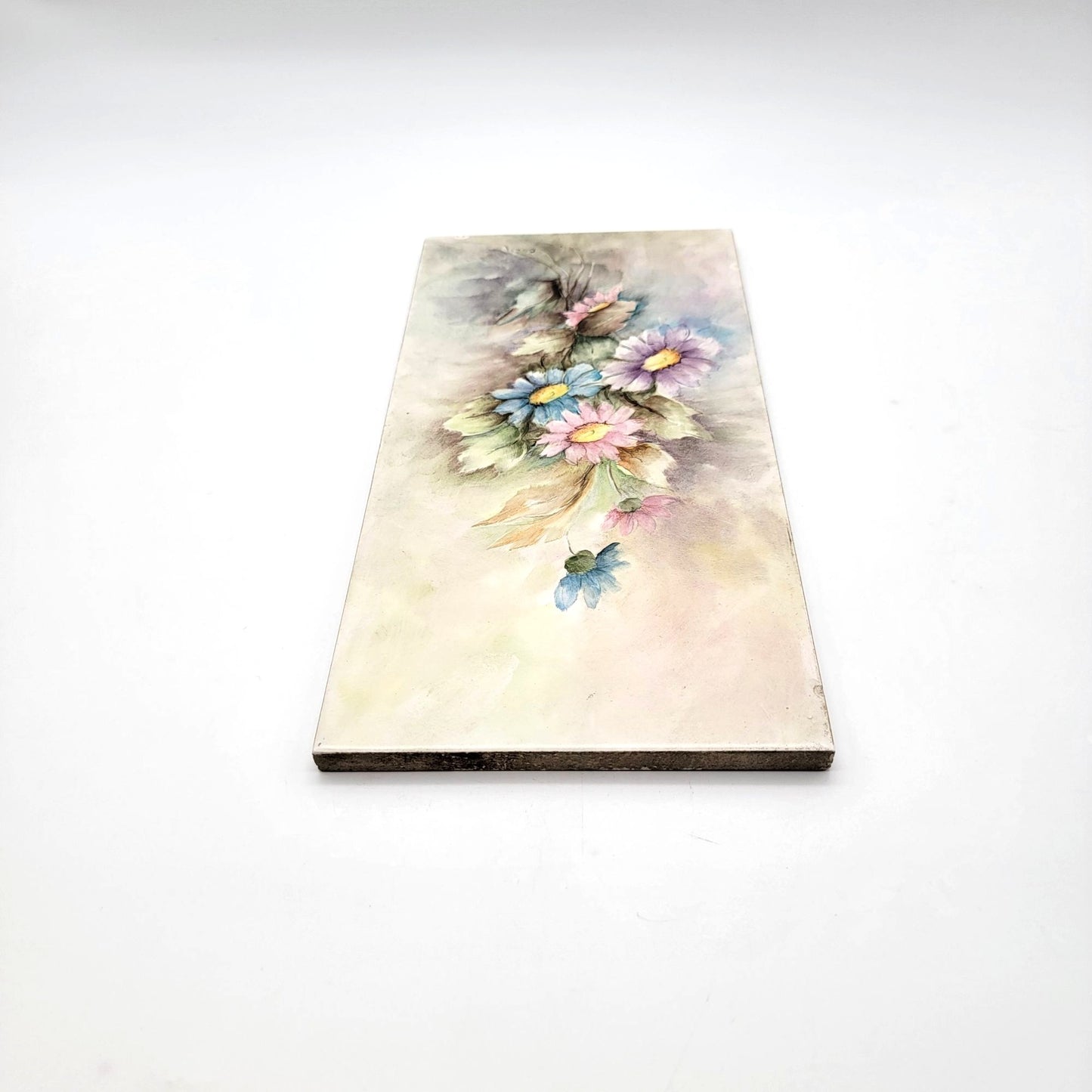 Vintage Handpainted Tile With Pastel Daisies Signed By Bosh