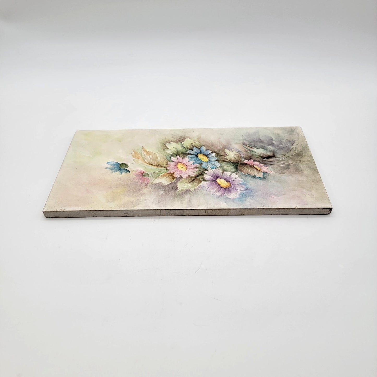 Vintage Handpainted Tile With Pastel Daisies Signed By Bosh