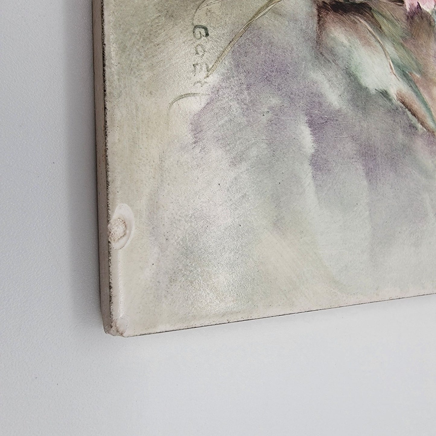 Vintage Handpainted Tile With Pastel Daisies Signed By Bosh