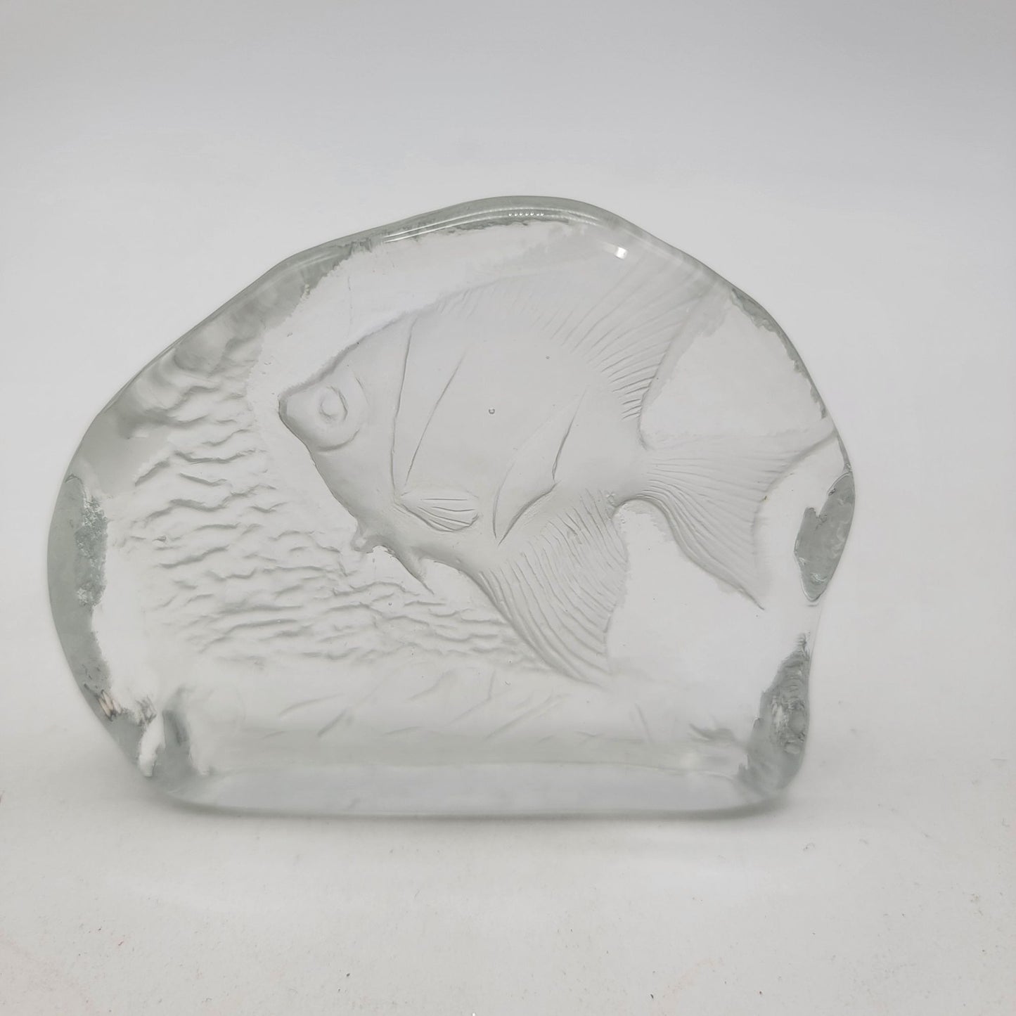 Intaglio Reverse Carved Angel Fish Clear Glass Paperweight