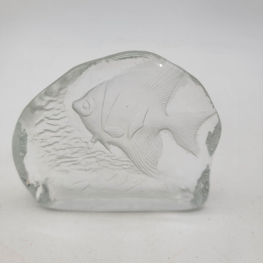 Intaglio Reverse Carved Angel Fish Clear Glass Paperweight
