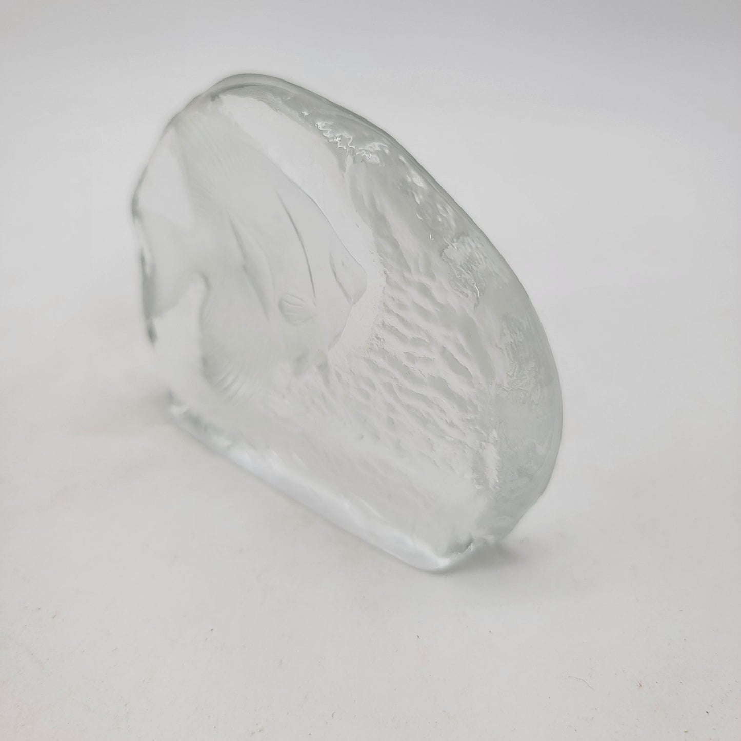 Intaglio Reverse Carved Angel Fish Clear Glass Paperweight