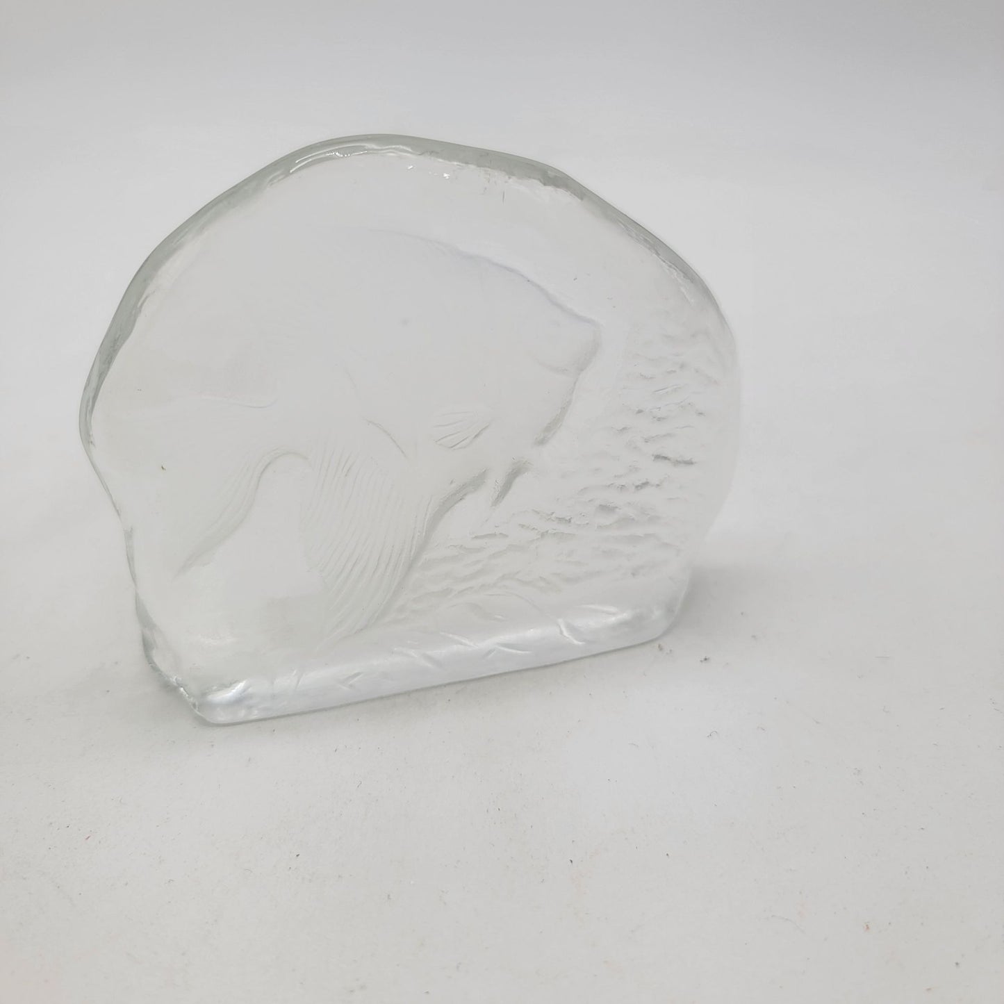 Intaglio Reverse Carved Angel Fish Clear Glass Paperweight
