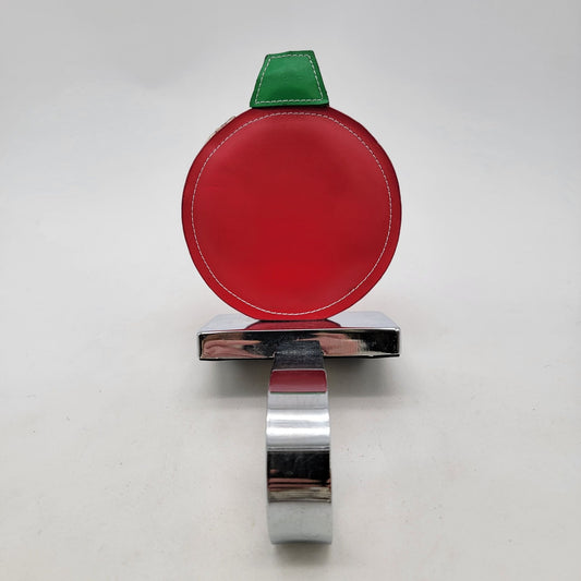 Crate & Barrel Red Leather Christmas Ornament Silver Tone Stocking Holder