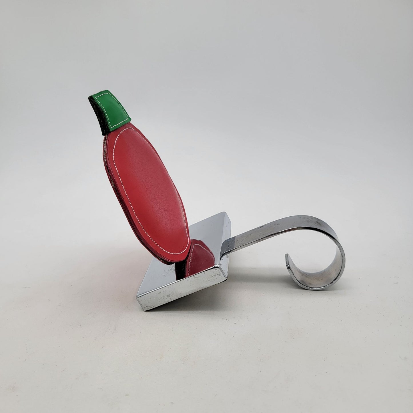 Crate & Barrel Red Leather Christmas Ornament Silver Tone Stocking Holder