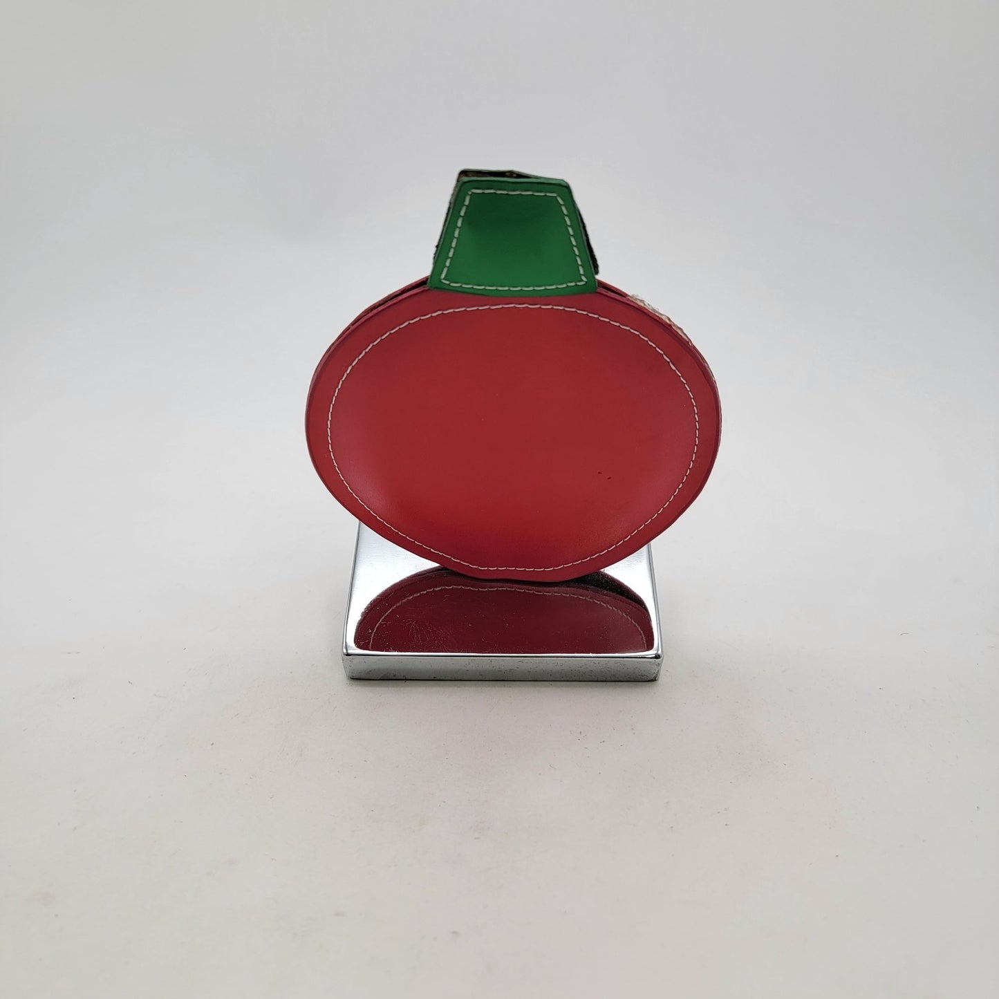 Crate & Barrel Red Leather Christmas Ornament Silver Tone Stocking Holder