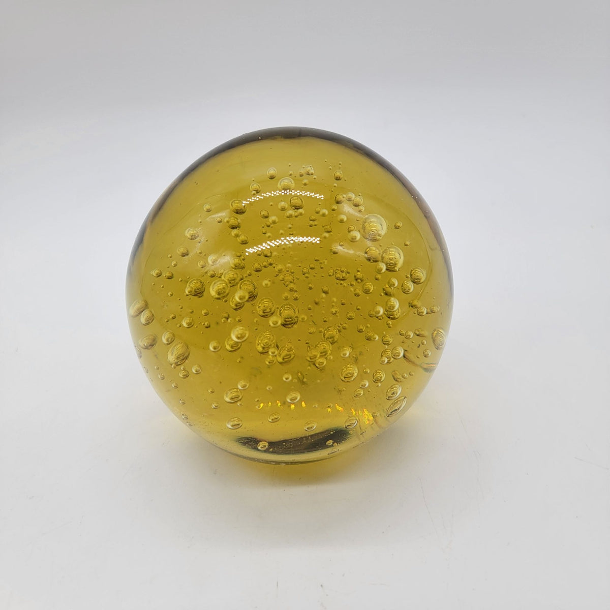 Large Amber Controlled Bubbles Art Glass Paperweight