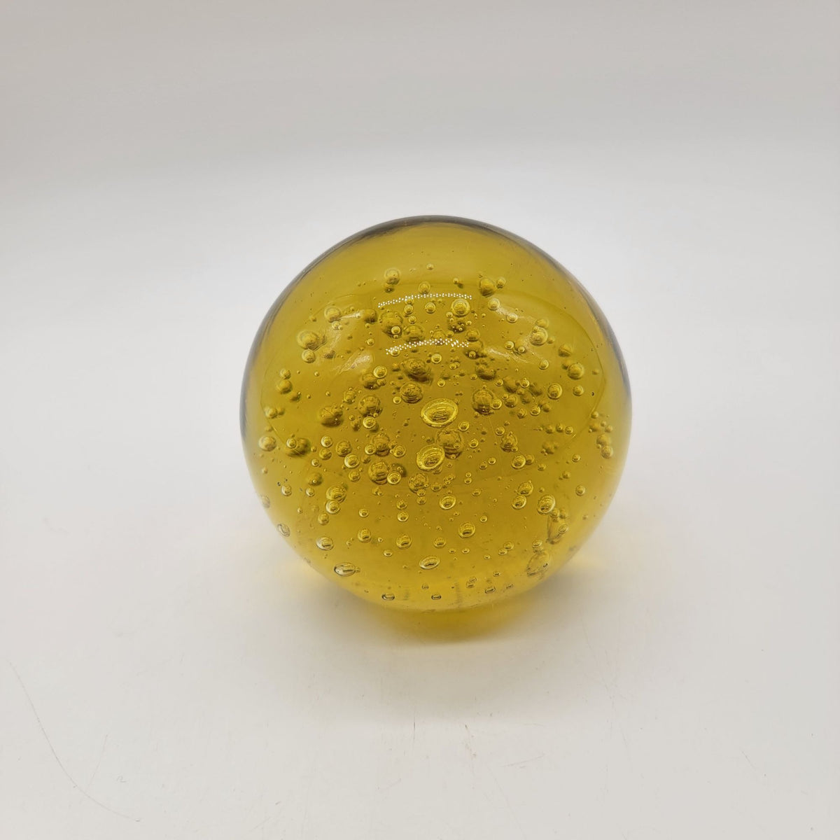 Large Amber Controlled Bubbles Art Glass Paperweight