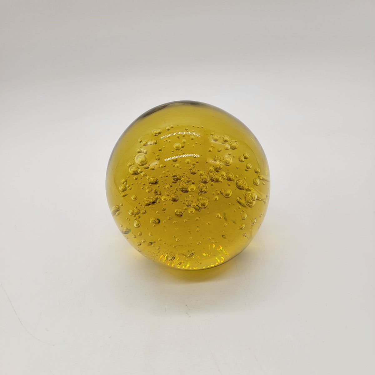 Large Amber Controlled Bubbles Art Glass Paperweight