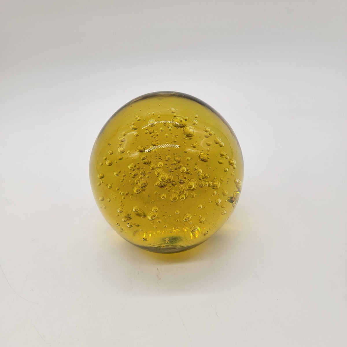 Large Amber Controlled Bubbles Art Glass Paperweight