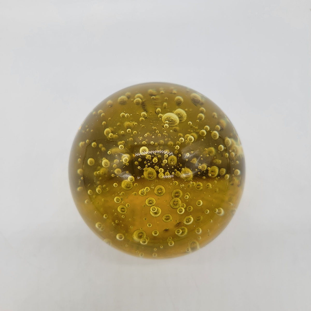 Large Amber Controlled Bubbles Art Glass Paperweight