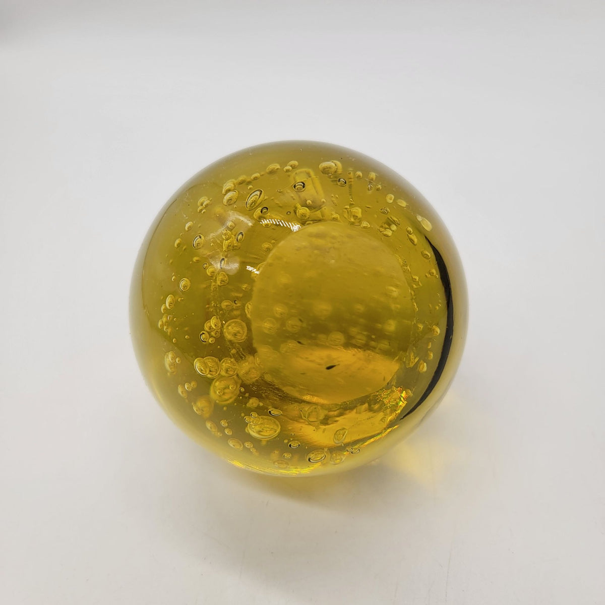 Large Amber Controlled Bubbles Art Glass Paperweight