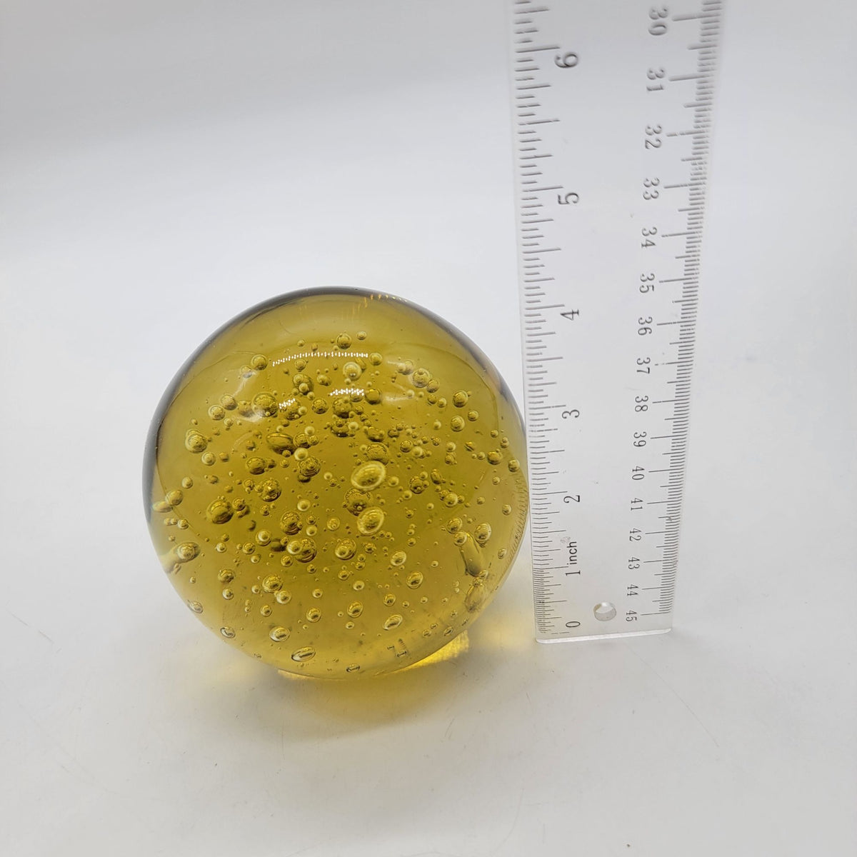 Large Amber Controlled Bubbles Art Glass Paperweight