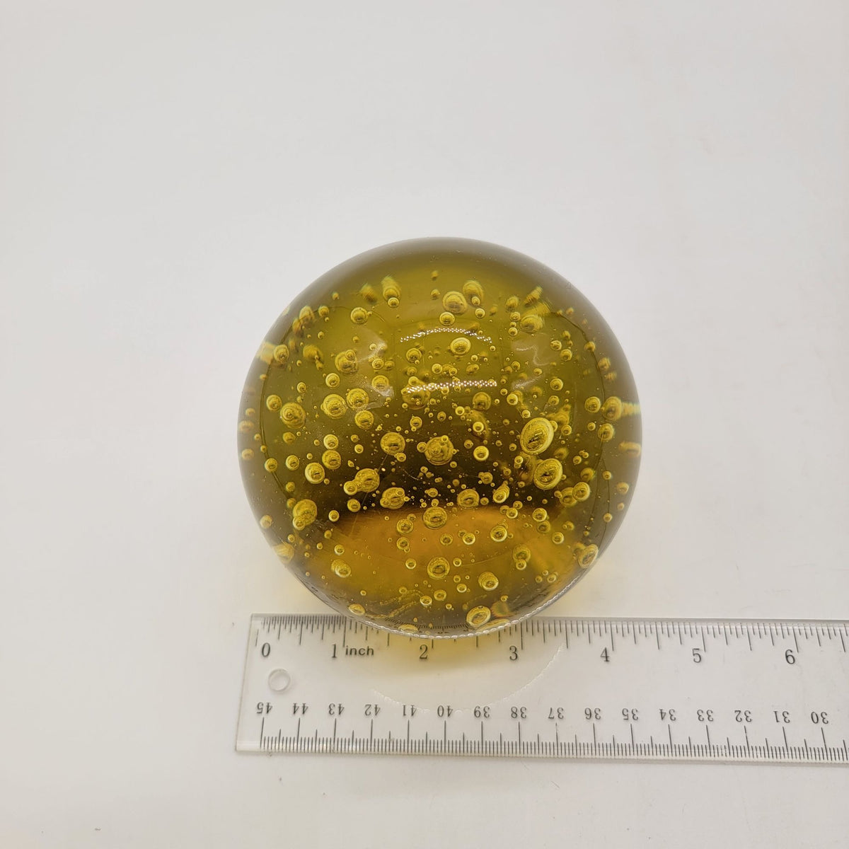 Large Amber Controlled Bubbles Art Glass Paperweight
