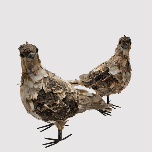 Handcrafted Birch Bark Bird Figures Set Of 2 Rustic Woodland Home Decor